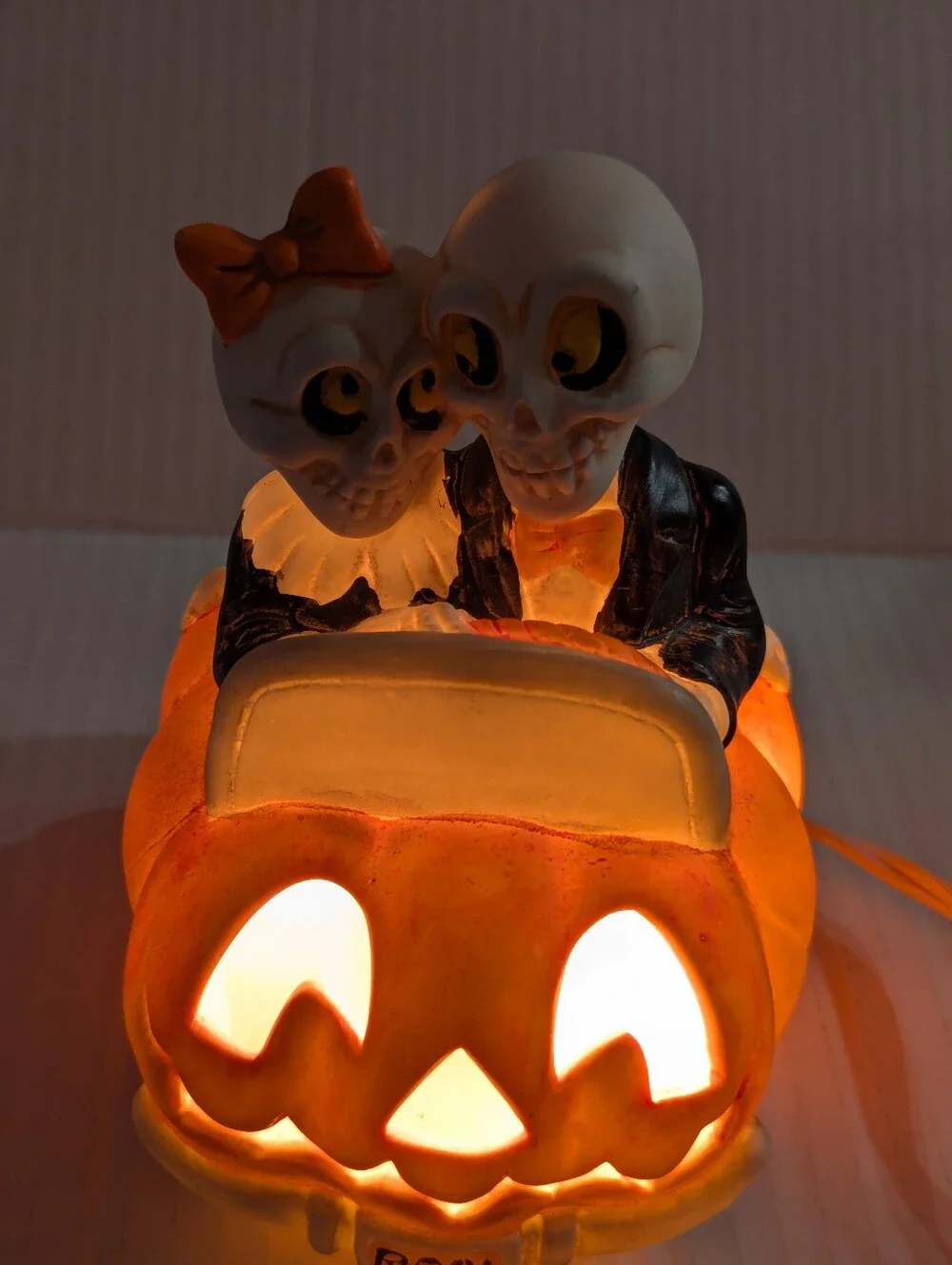 Halloween Skeleton Couple Pumpkin Car Light Up VTG 1990 Enesco Mark Cook